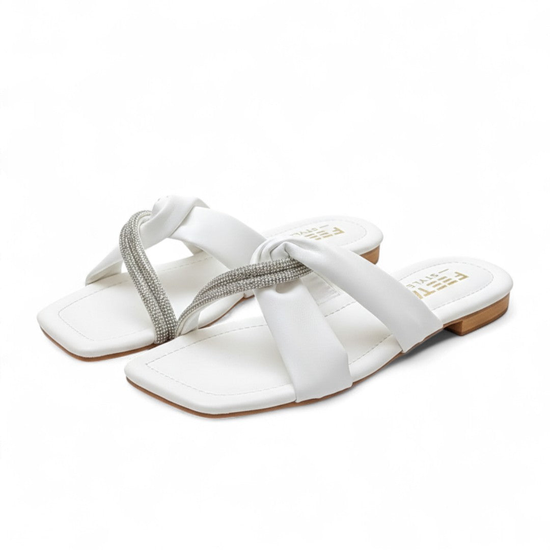 Rhinestone Crisscross Flats White - 320-7