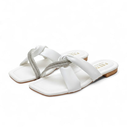 Rhinestone Crisscross Flats White - 320-7