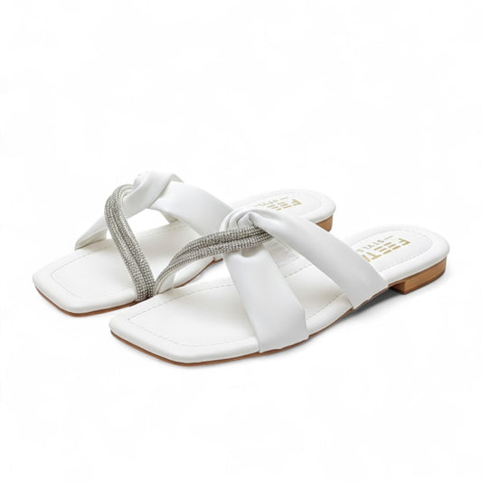 Rhinestone Crisscross Flats White - 320-7