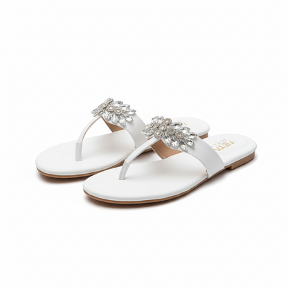 White Radiant Leaf Flat Slippers
