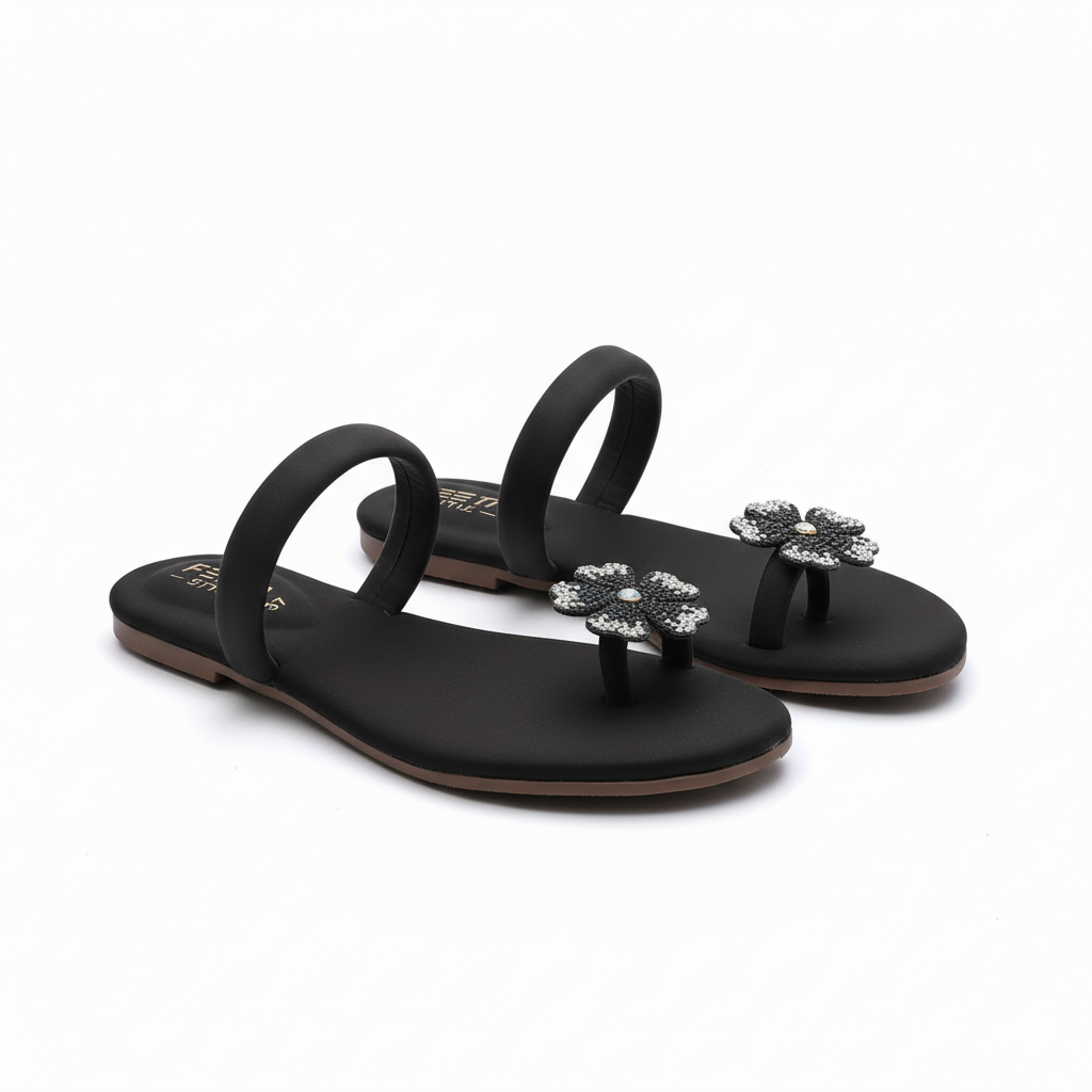 Luna Floral Flats - Black