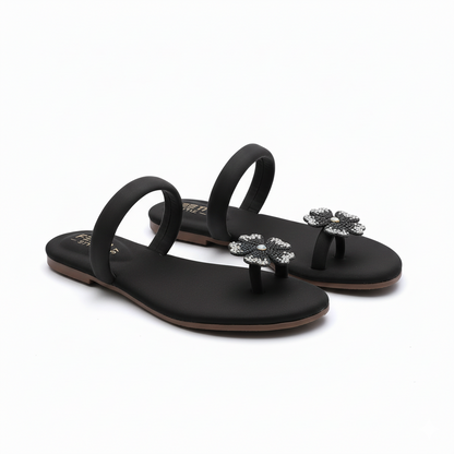 Luna Floral Flats - Black