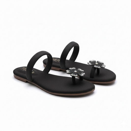 Luna Floral Flats - Black