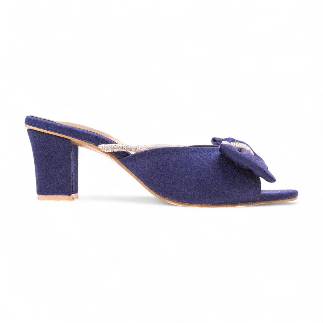 Blue Velvet Block Heel Slippers 454-7