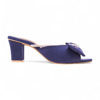 Blue Velvet Block Heel Slippers 454-7