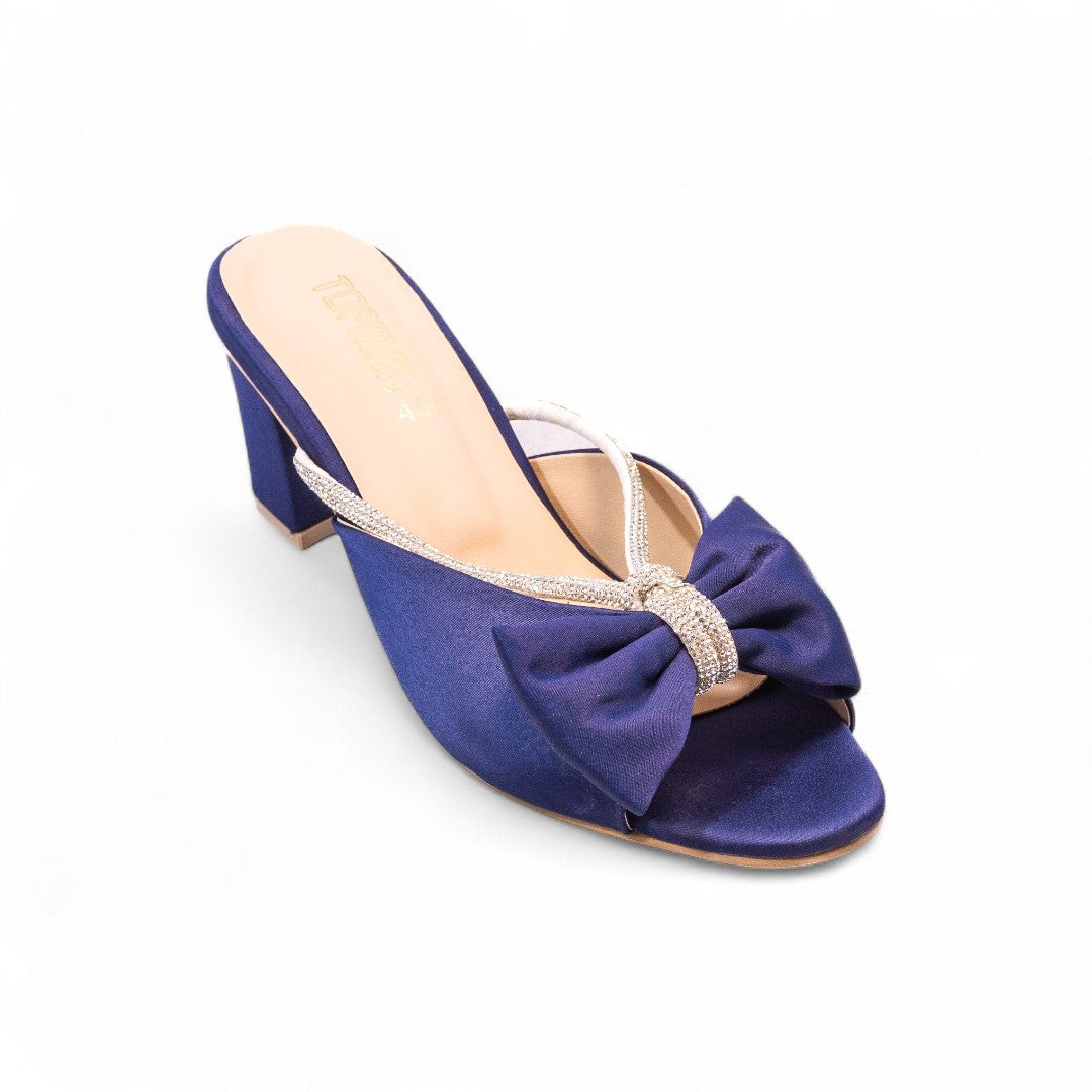 Blue Velvet Block Heel Slippers 454-7