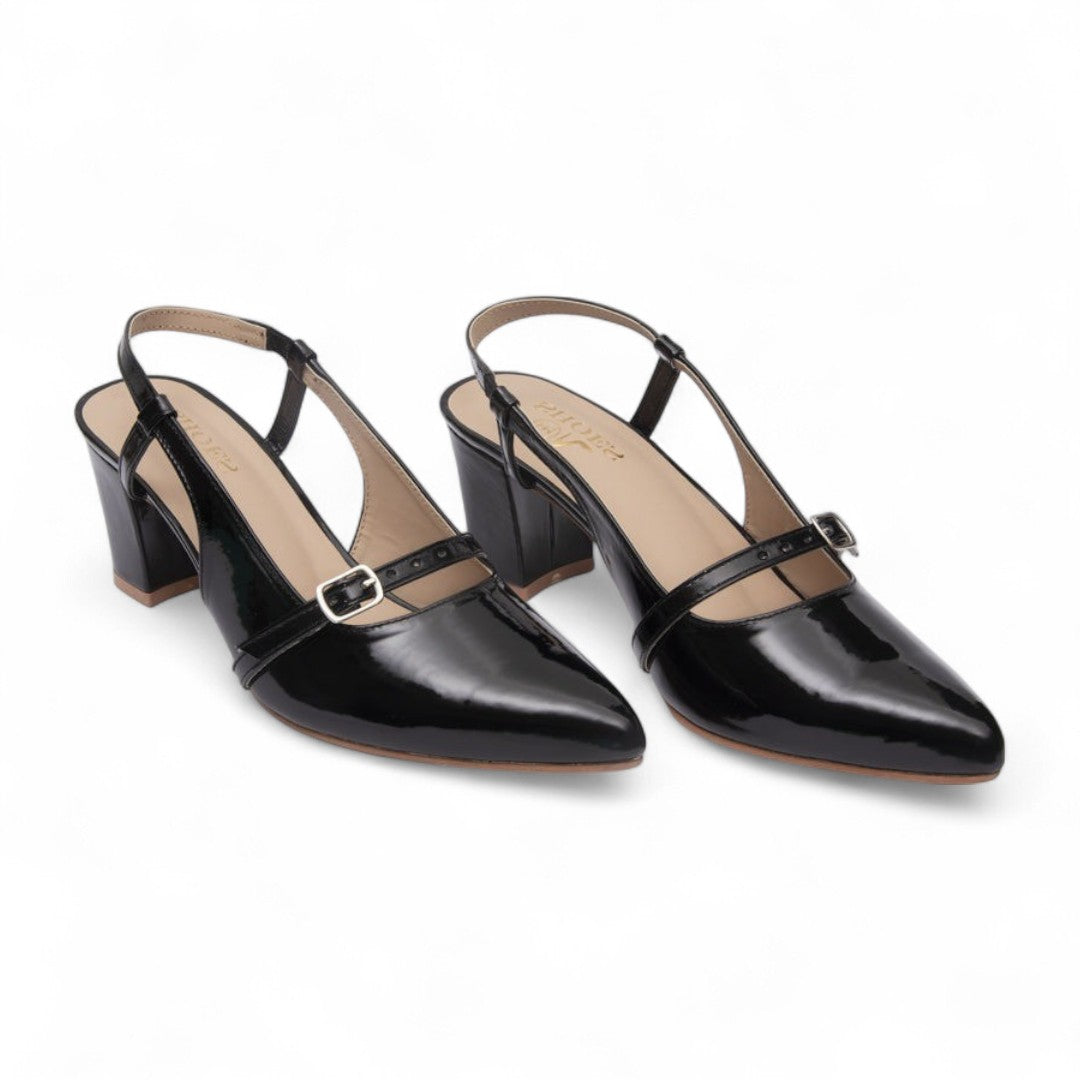 Black Noir Closed Toe Heel Slingbacks 838-7