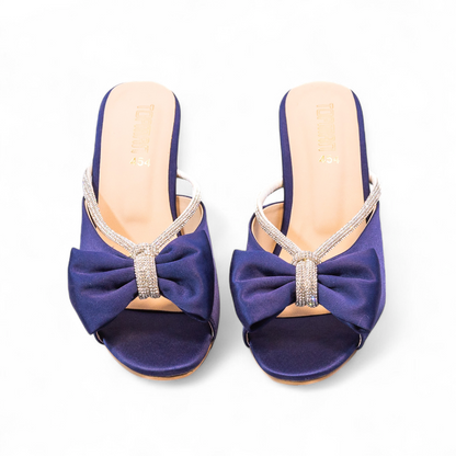 Blue Velvet Block Heel Slippers 454-7