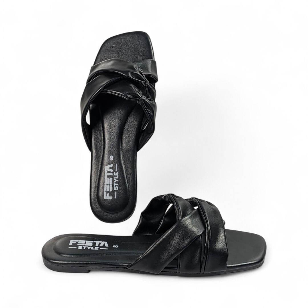 Black Double Twin Knotted Flats 316-7