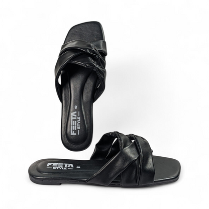 Black Double Twin Knotted Flats 316-7