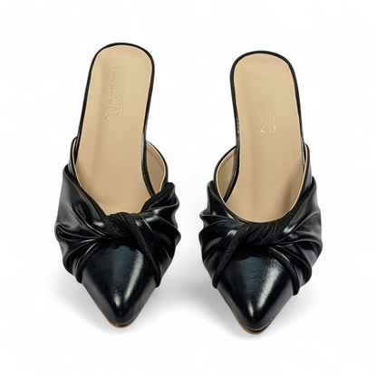 Jet Black Knotted Block Heels – 447-7