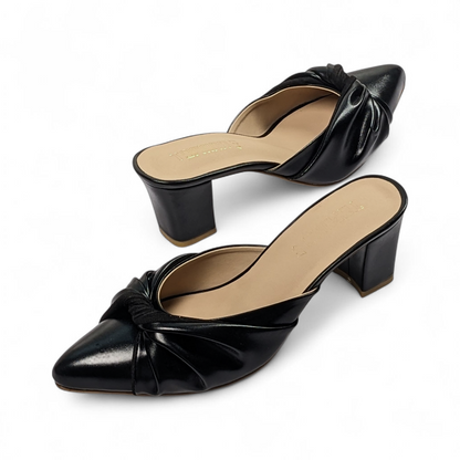 Jet Black Knotted Block Heels – 447-7