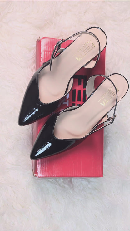 Elegant Black Gloss Slingback Heels 831-7