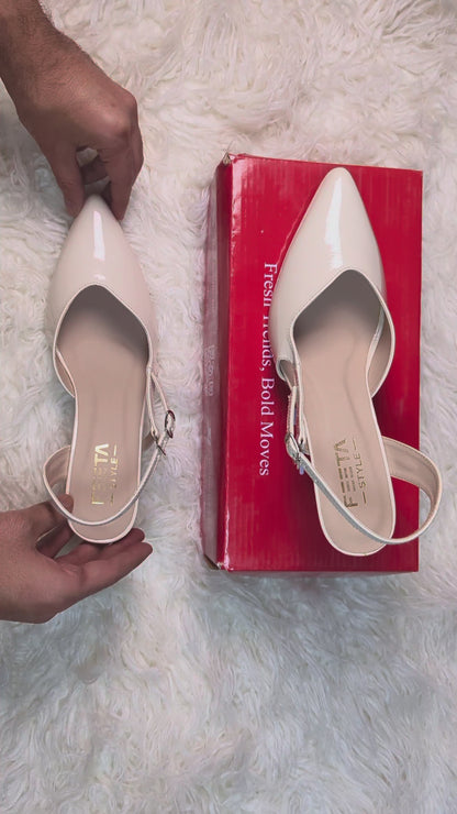 Elegant White - Fawn Gloss Slingback Heels 831-7