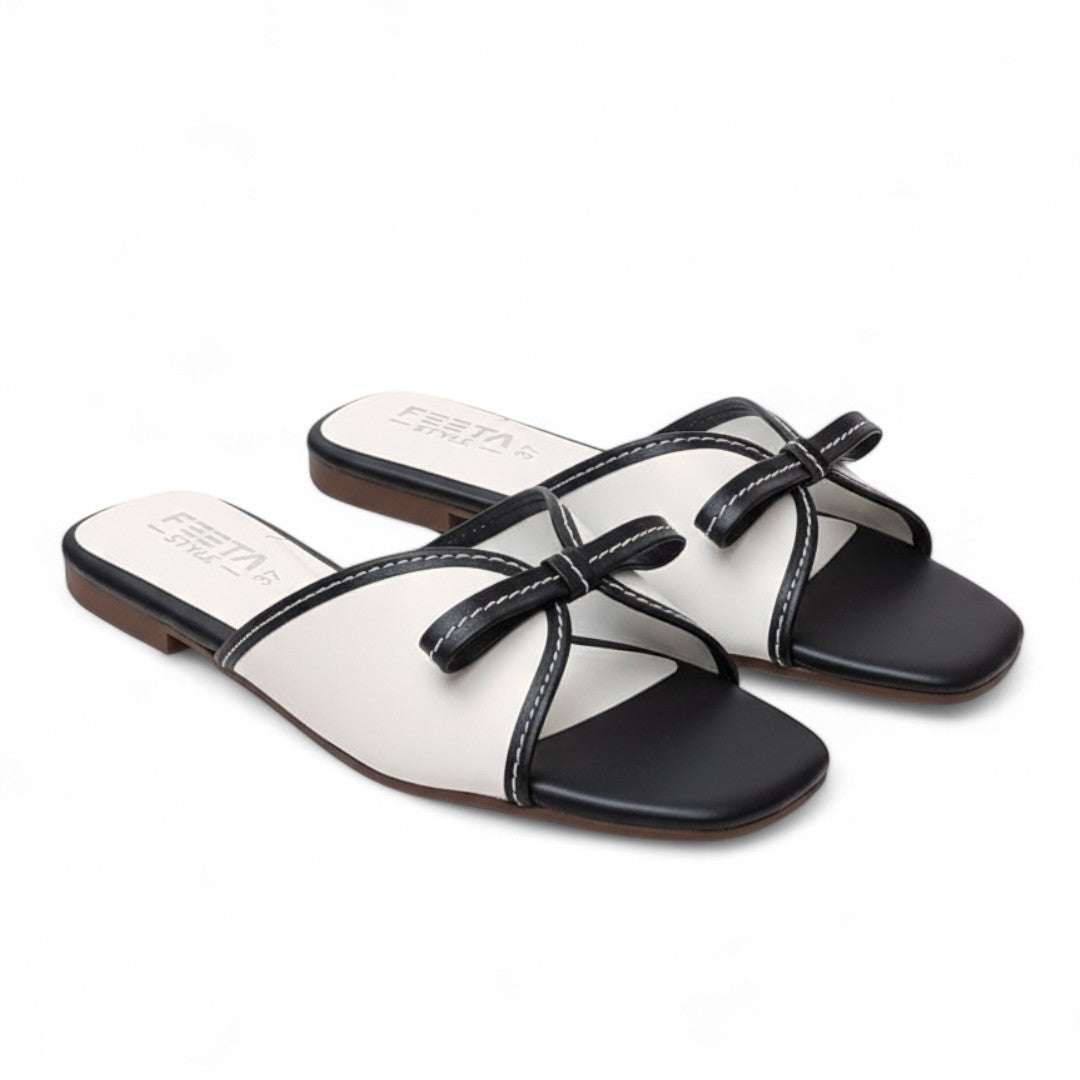 White-Black Classic Bow Slip-Ons 340-7
