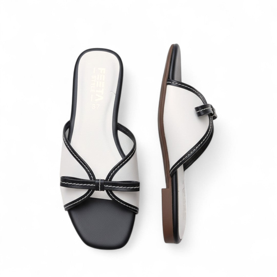 White-Black Classic Bow Slip-Ons 340-7