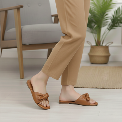 Mustard Grace Bow Flat Slippers 318-7